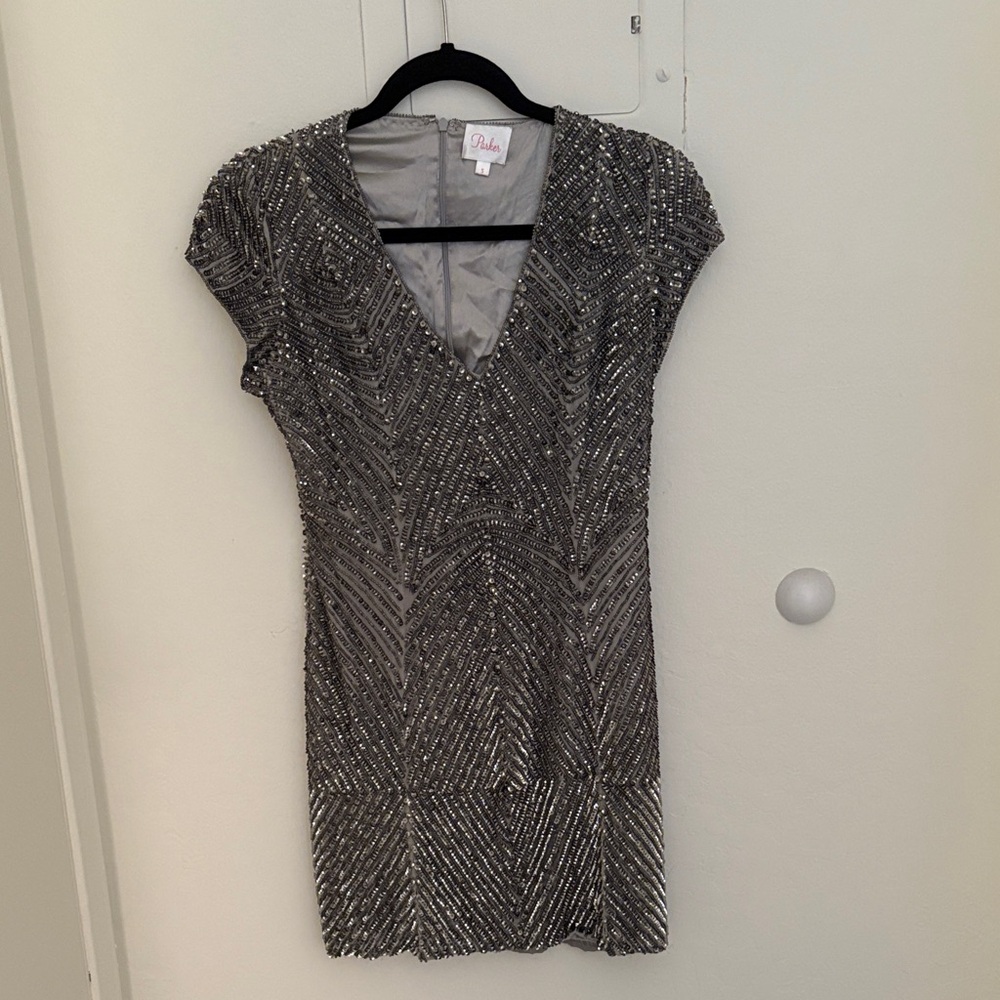 Parker Silver Beaded Mini Dress